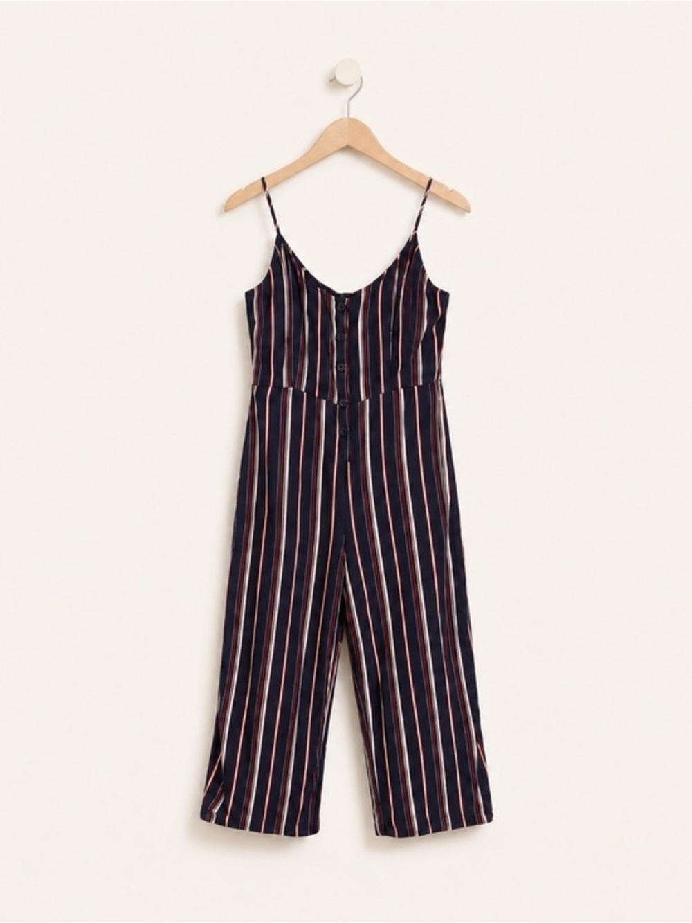 Striped Cropped Jumpsuit – Navy Red White Wide Leg